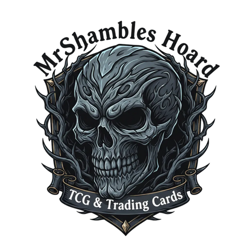 a dark skull with "MrShambles Hoard - TCG & Trading Cards